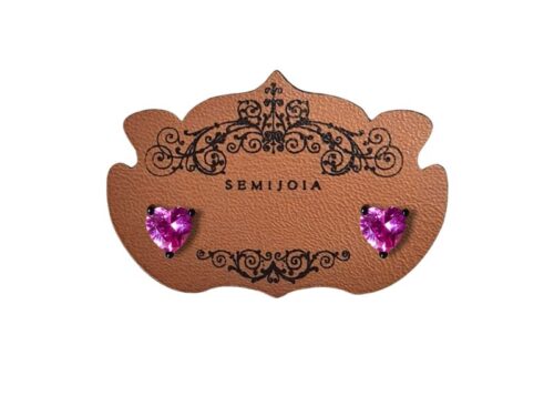 Brinco Coração de Zircônia Rubi Pink em Banho de Ródio Negro