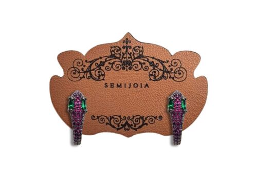 Brinco Argola Snake Microcravejada de Zircônias Rubi Pink em Banho de Ródio Negro