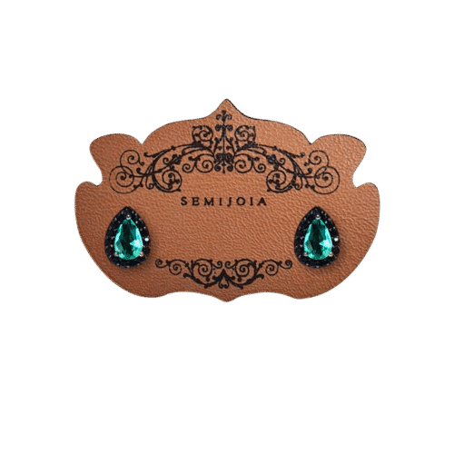 Brinco Mini Gota Turmalina Cravejado de Zircônias Ônix em Banho de Ródio Negro