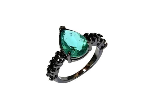 Anel Gota Turmalina Cravejado de Zircônias Ônix em Banho de Ródio Negro