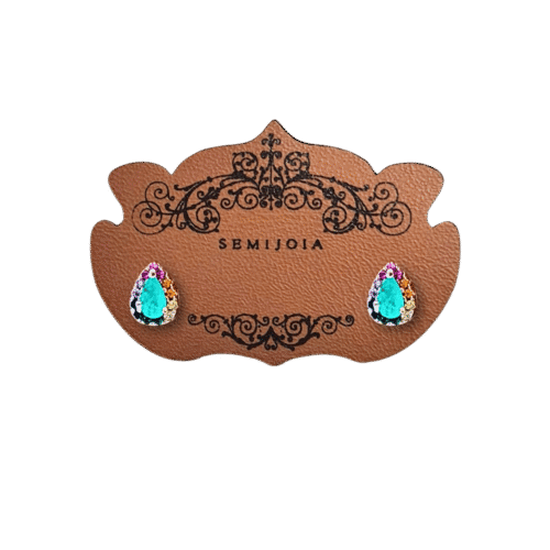 Brinco Mini Gota Turmalina Paraíba Fusion Premium Cravejado de Zircônias Coloridas em Banho de Prata 925