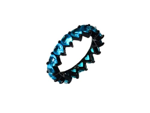 Anel Riviera Corações de Zircônia Turmalina Azul em Banho de Ródio Negro