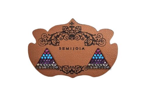 Brinco Triângulo Cravejado de Zircônias em Listras Coloridas em Banho de Ródio Negro