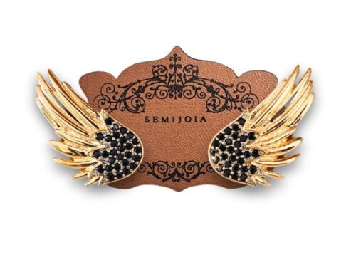 Brinco Ear Cuff Asa Cravejada de Zircônias Ônix em Banho de Ouro 18K