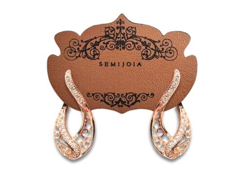 Brinco Argola Infinito em Filigrana Cravejada de Zircônias Transparentes em Banho de Ouro Rosé