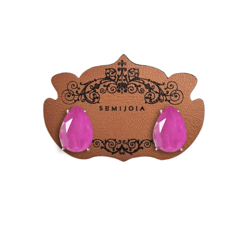 Brinco Gota Turmalina Fúcsia Premium em Banho de Prata 925