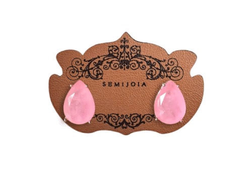 Brinco Gota Turmalina Rosa Light Premium em Banho de Prata 925