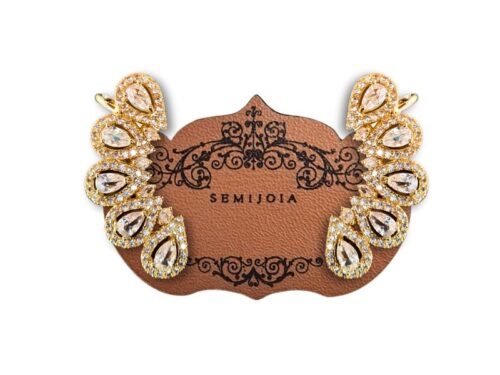 Brinco Ear Cuff 5 Gotas Cravejadas de Zircônias Transparentes com Piercing em Banho de Ouro 18K