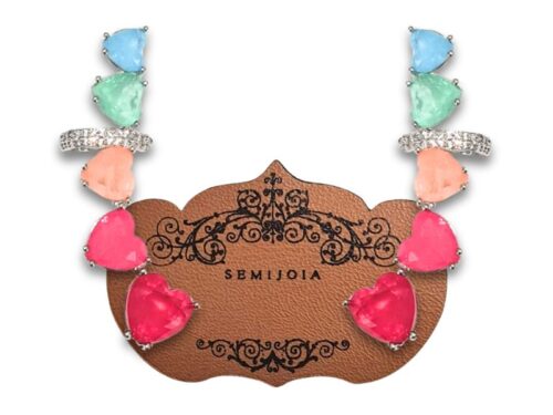 Brinco Ear Cuff Corações Coloridos Fusion Premium com Piercing Cravejado de Zircônias Transparentes em Banho de Prata 925