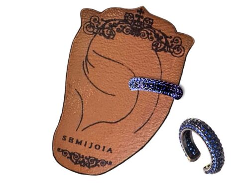 Piercing Fake Unilateral Cravejado de Zircônias Safira Azul em Banho de Ródio Negro