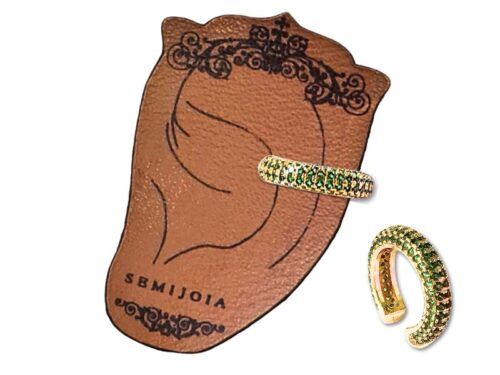 Piercing Fake Unilateral Cravejado de Zircônias Esmeralda em Banho de Ouro Amarelo