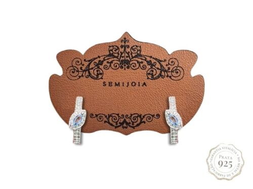 Brinco Mini Argola Navete de Zircônia Água Marinha Cravejada de Zircônias Transparentes de Prata 925 Maciça