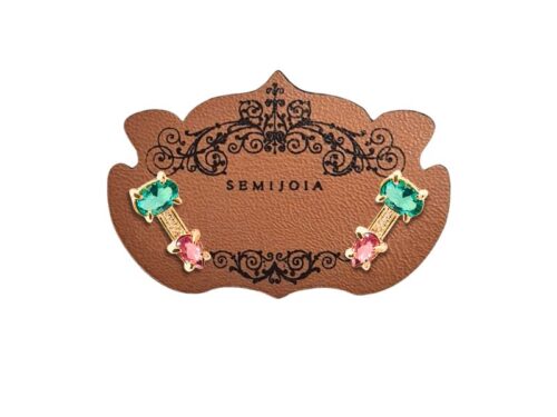 Brinco Oval e Gota Turmalina e Rubi Pink em Banho de Ouro Amarelo