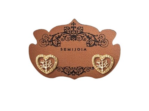 Brinco Coração Vazado Cravejado de Zircônias Transparentes e Árvore da Vida em Banho de Ouro Amarelo